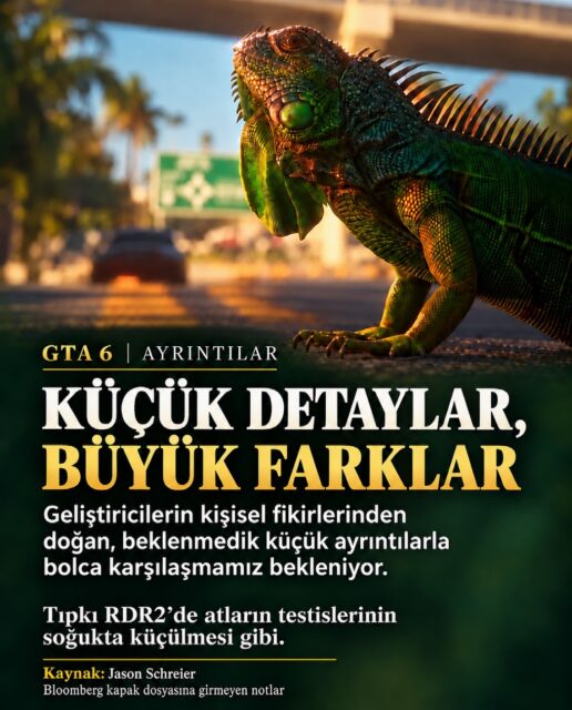 Geliştiricilerin kişisel fikirlerinden doğan, beklenmedik küçük ayrıntılarla bolca karşılaşmamız bekleniyor. Tıpkı RDR2’de atların testislerinin soğukta küçülmesi gibi.
#gta6 #rdr2 #rockstargames